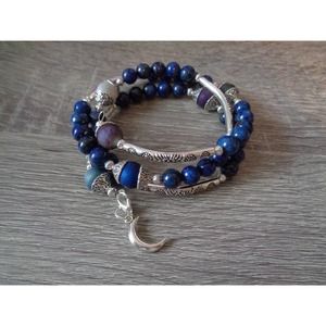 Agate Druzy, Lapis Lazuli Wrap Cuff moon dangle